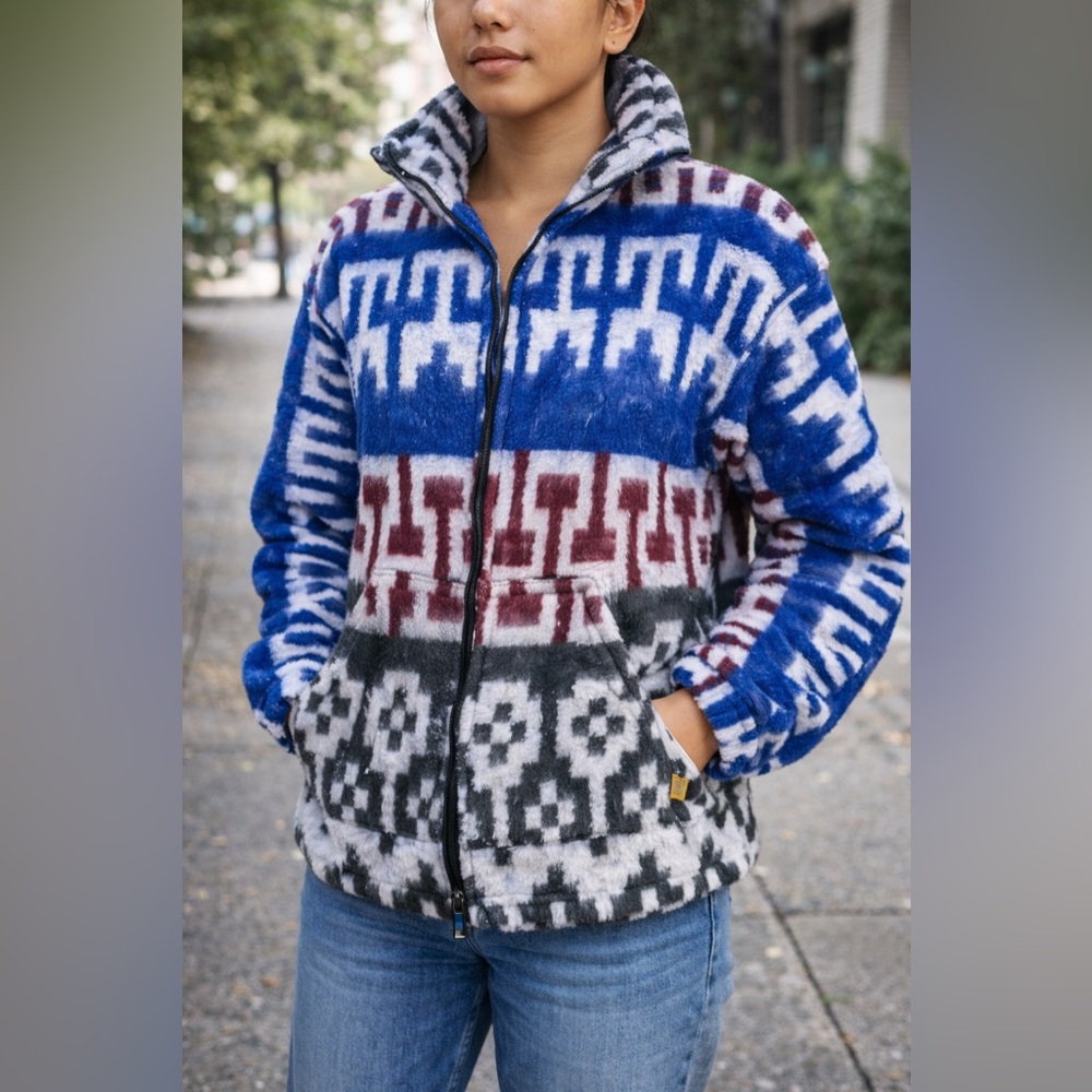 Molina Indian Drawin Sweater Western Jacket Aztec Brown Full Zip, Size 38M40